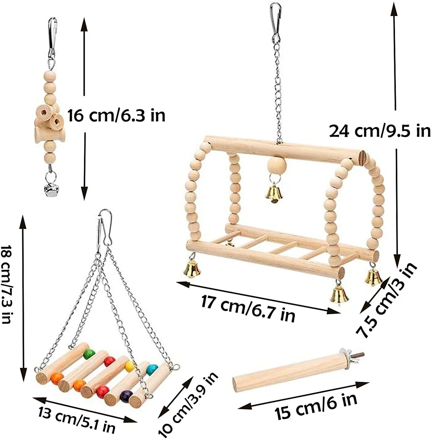 8 Pack Extra Large Bird Toys for Parakeet Toys for Bird Cage Accessories Parakeets Swing Chewing Toys,  Wooden Bird Toys for Cage Parrots Toys, Bird Training Toys, Parrot Hanging Swing