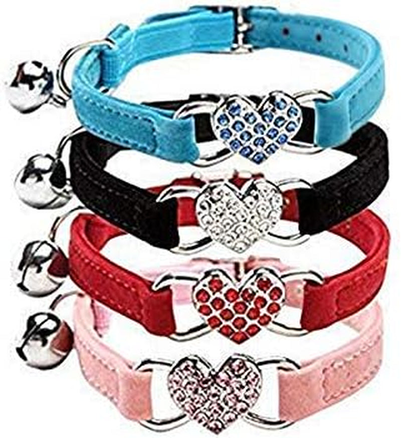 Heart Bling Cat Collar with Safety Belt and Bell 8-11 Inches